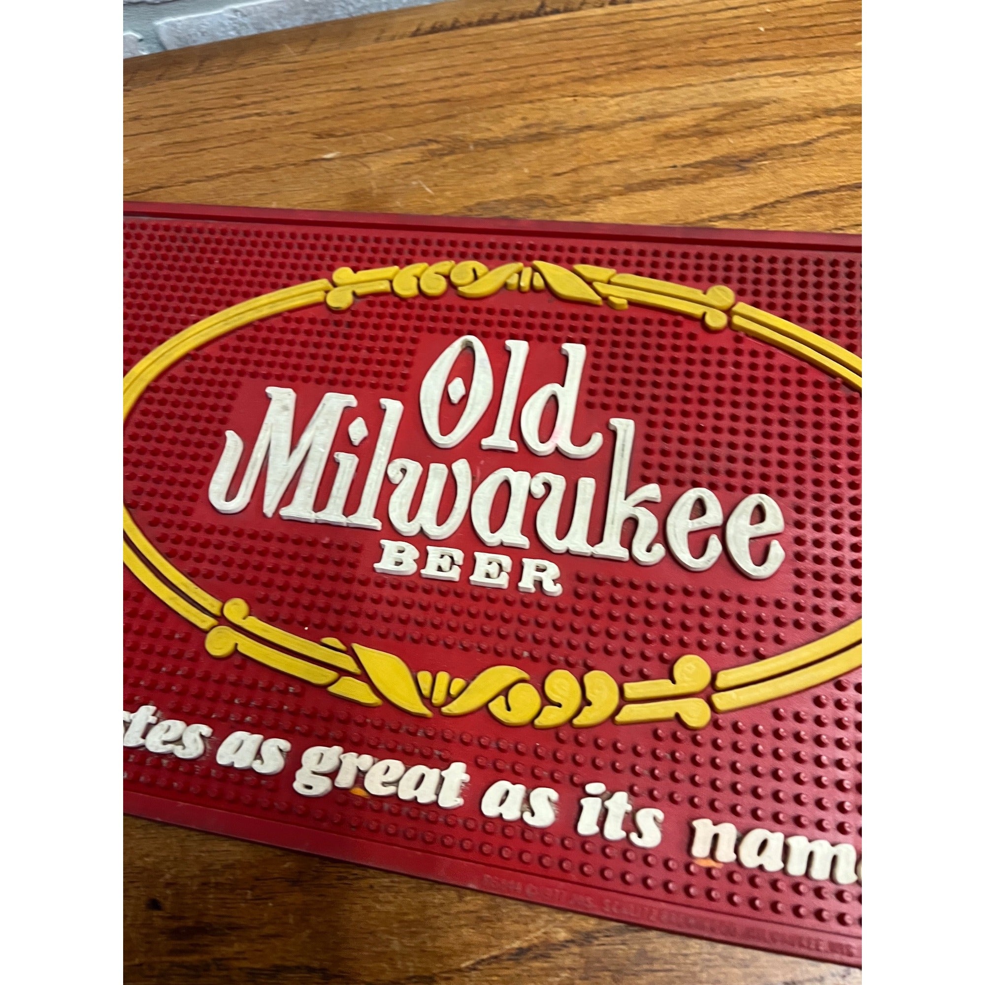 Vintage 1977 Old Milwaukee Beer Bar Mat Rubber Schlitz Brewing Co