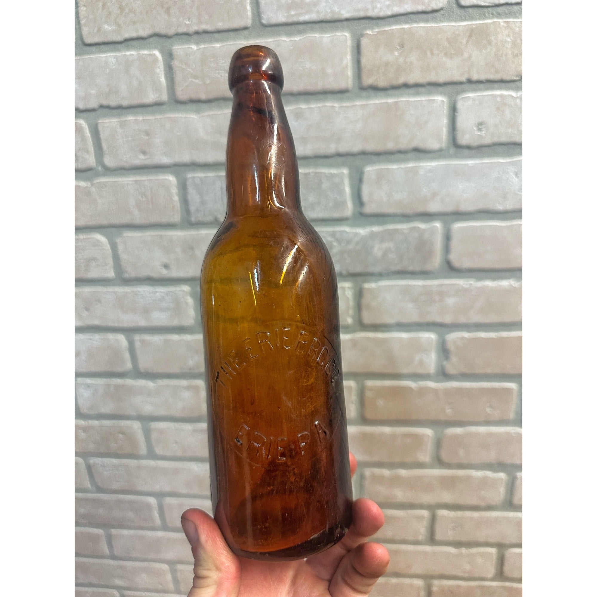 Pre-Pro Erie Brewing Co. Blob Beer Bottle Amber Brown Embossed Erie PA