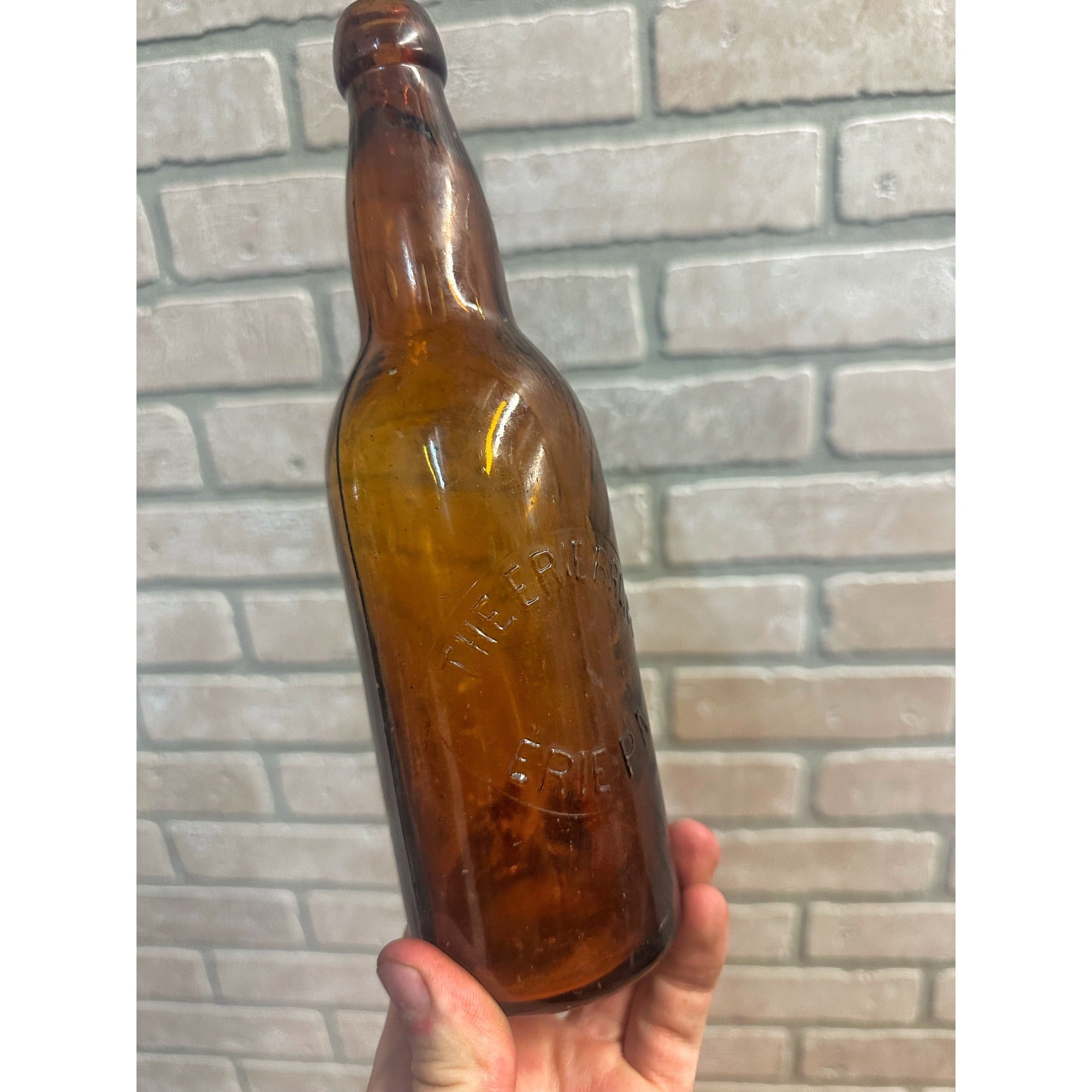 Pre-Pro Erie Brewing Co. Blob Beer Bottle Amber Brown Embossed Erie PA