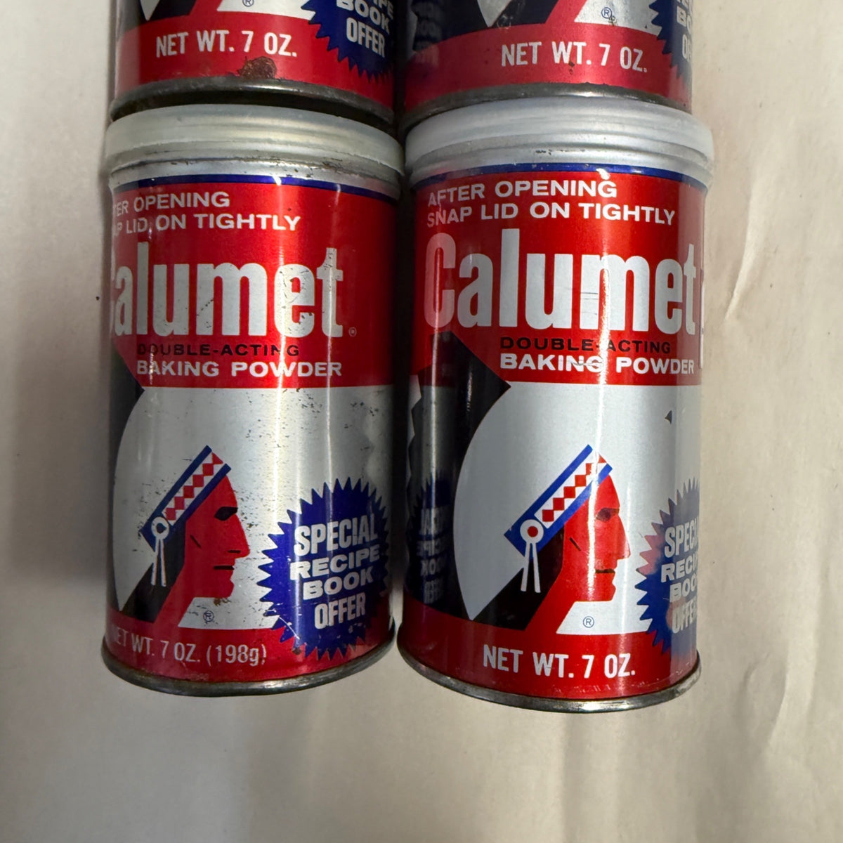 (4) Vintage 1990s Calumet Baking Powder Kitchen Tins Chief Native American
