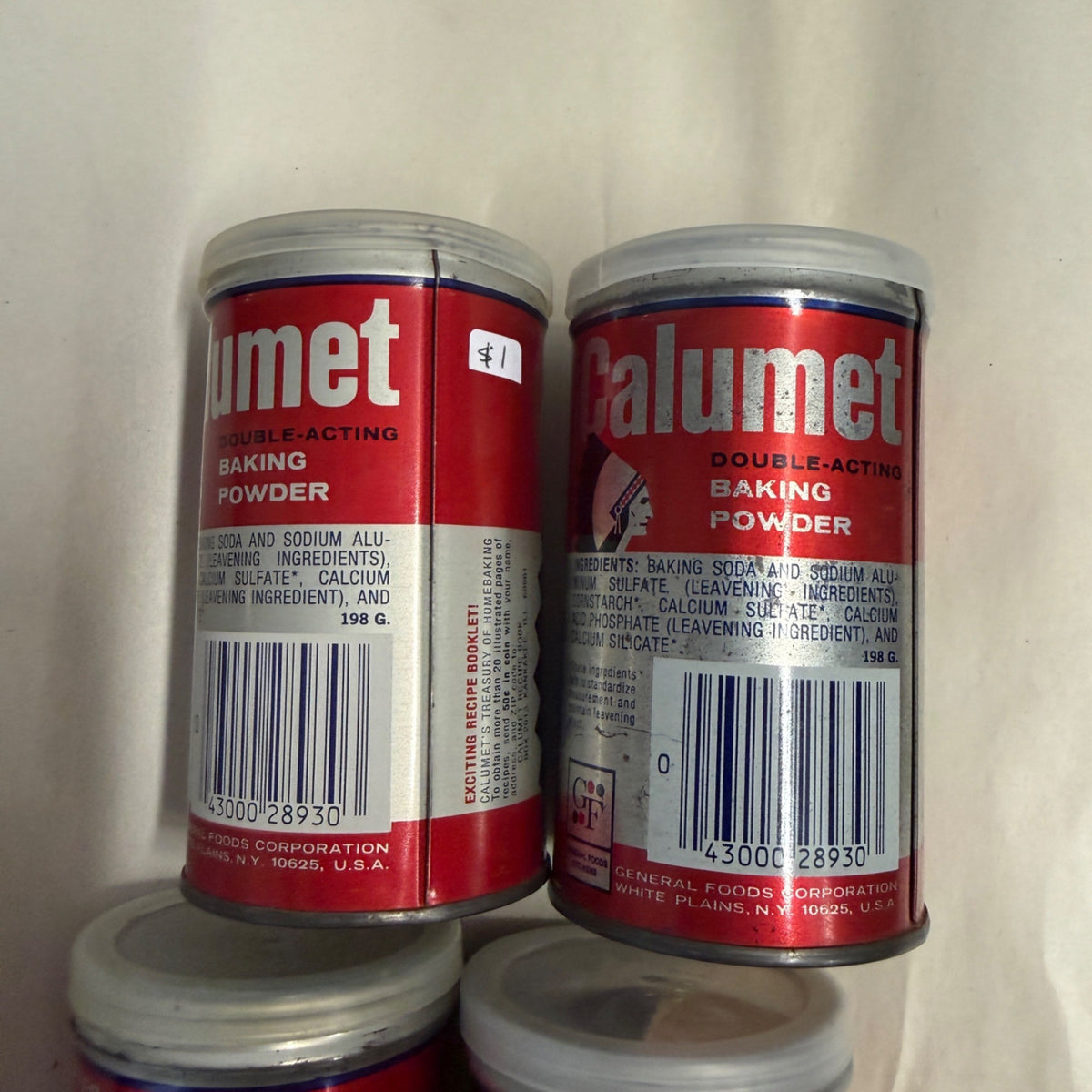 (4) Vintage 1990s Calumet Baking Powder Kitchen Tins Chief Native American