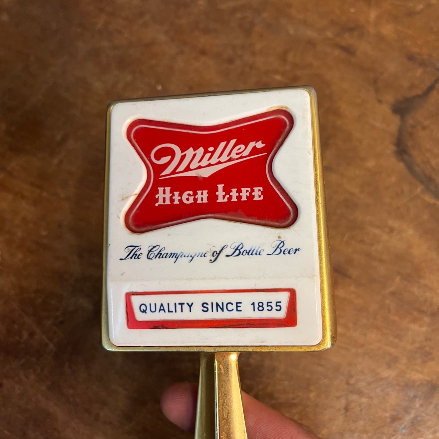 MILLER HIGH LIFE TAP HANDLE BRASS & PLASTIC THE CHAMPAGNE OF BOTTLE BEER