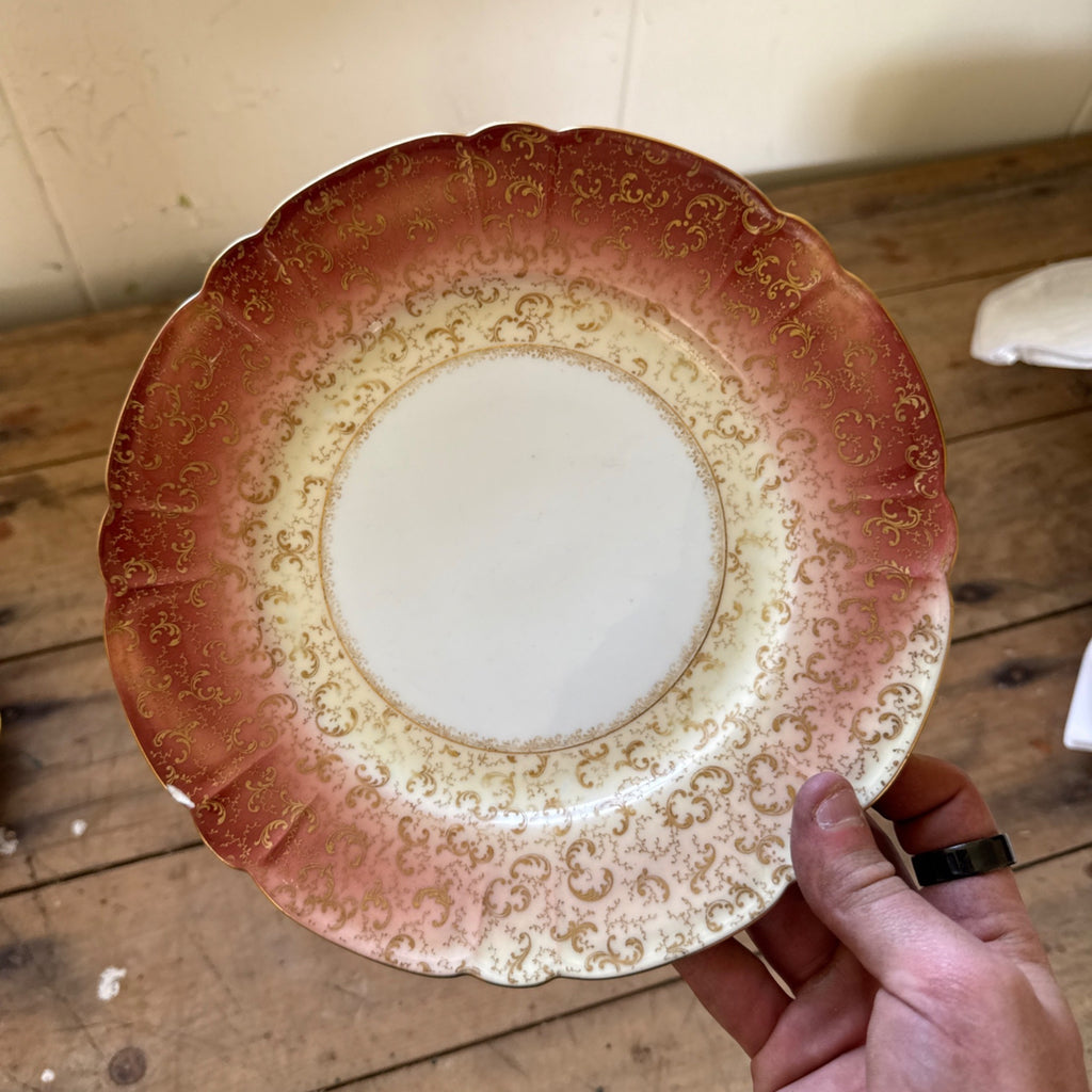 Antique Haviland Limoges Gold Floral Scrollwork & Red Luncheon / Salad Plates 5