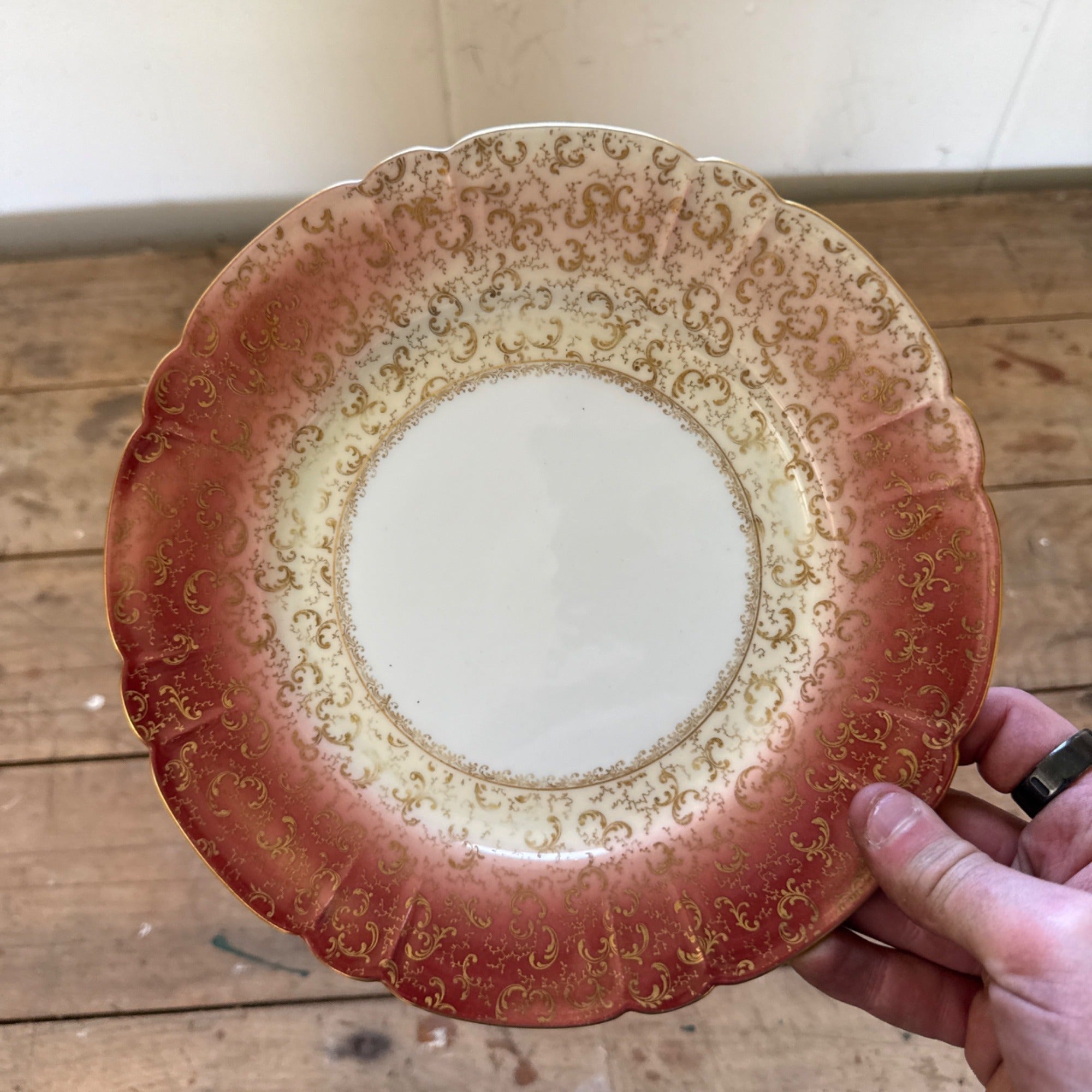 Antique Haviland Limoges Gold Floral Scrollwork & Red Luncheon / Salad Plates 5