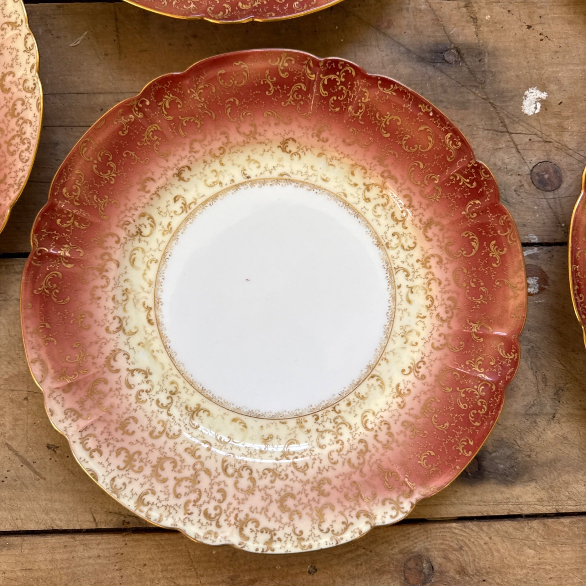 Antique Haviland Limoges Gold Floral Scrollwork & Red Luncheon / Salad Plates 5