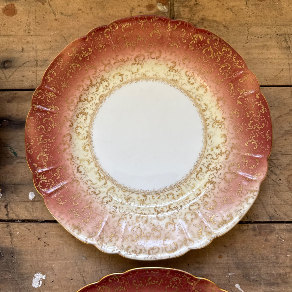 Antique Haviland Limoges Gold Floral Scrollwork & Red Luncheon / Salad Plates 5