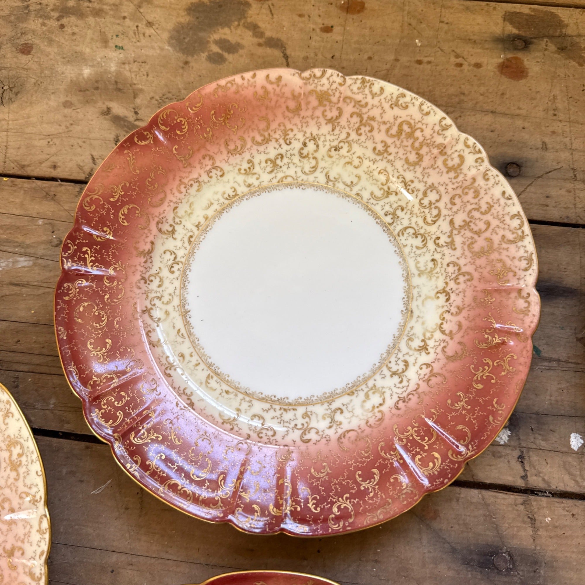 Antique Haviland Limoges Gold Floral Scrollwork & Red Luncheon / Salad Plates 5