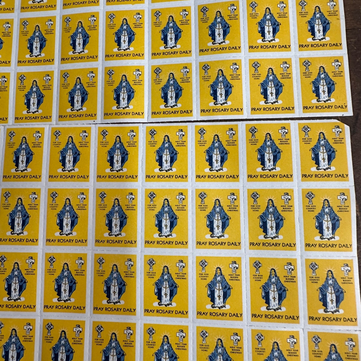 Huge Lot of 1940s Pray Rosary Daily Yellow Stamps Stickers Labels