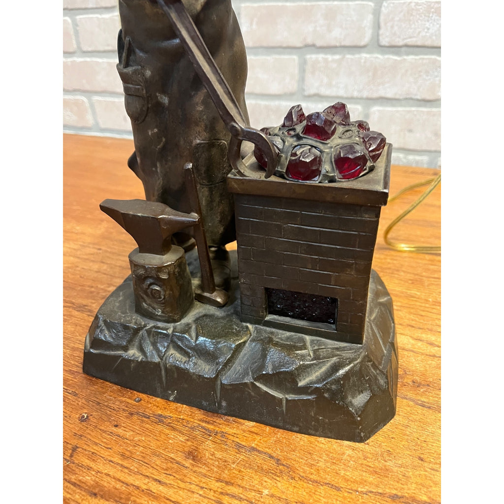 Antique German Spelter Blacksmith Figural Electric Lamp Glowing Forge c.1910