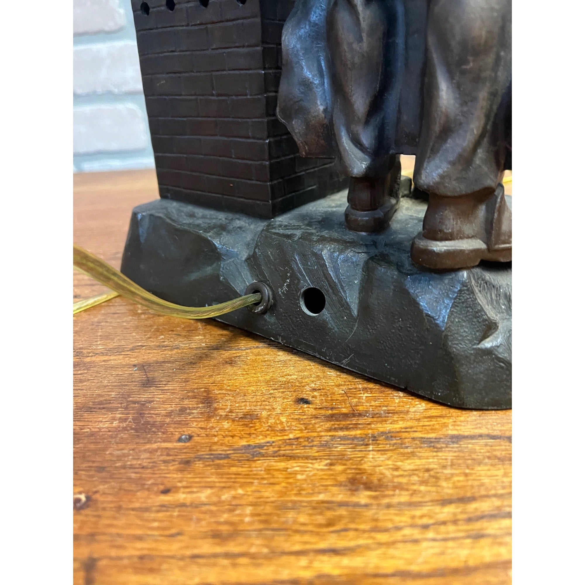 Antique German Spelter Blacksmith Figural Electric Lamp Glowing Forge c.1910