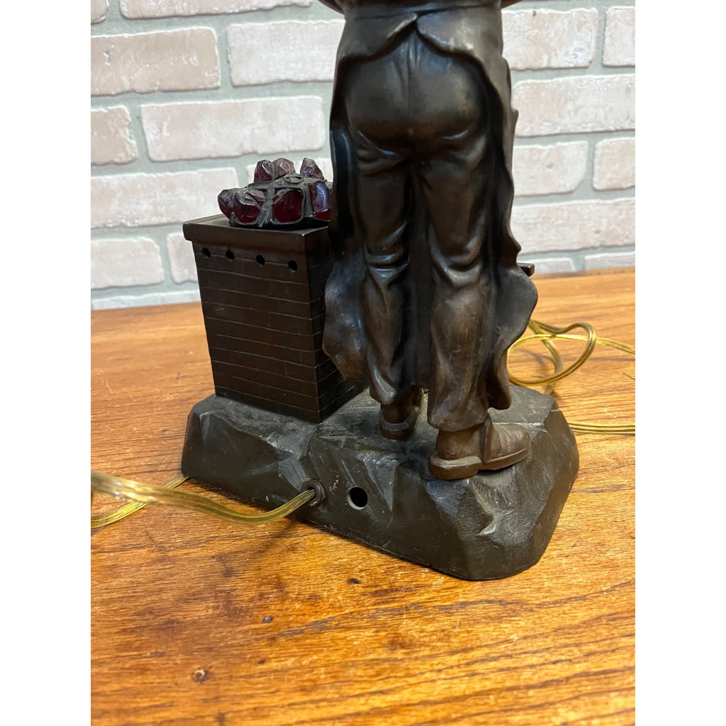 Antique German Spelter Blacksmith Figural Electric Lamp Glowing Forge c.1910