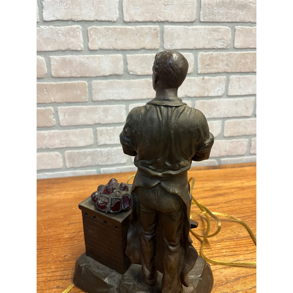 Antique German Spelter Blacksmith Figural Electric Lamp Glowing Forge c.1910