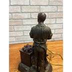 Antique German Spelter Blacksmith Figural Electric Lamp Glowing Forge c.1910