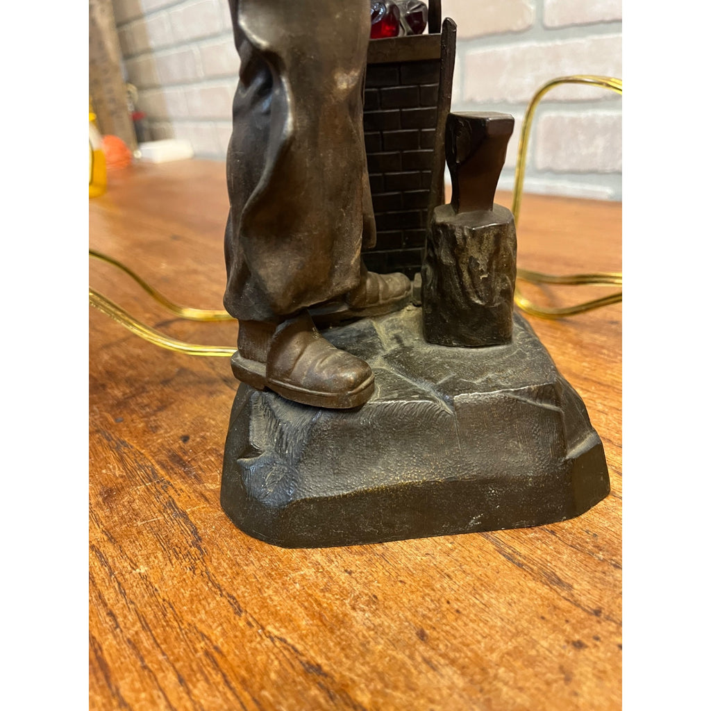 Antique German Spelter Blacksmith Figural Electric Lamp Glowing Forge c.1910