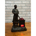 Antique German Spelter Blacksmith Figural Electric Lamp Glowing Forge c.1910