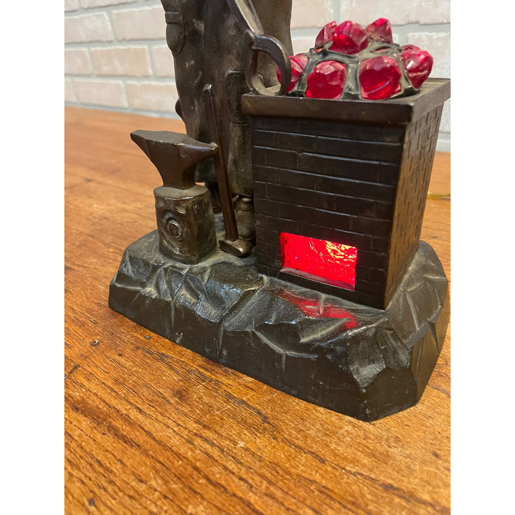 Antique German Spelter Blacksmith Figural Electric Lamp Glowing Forge c.1910