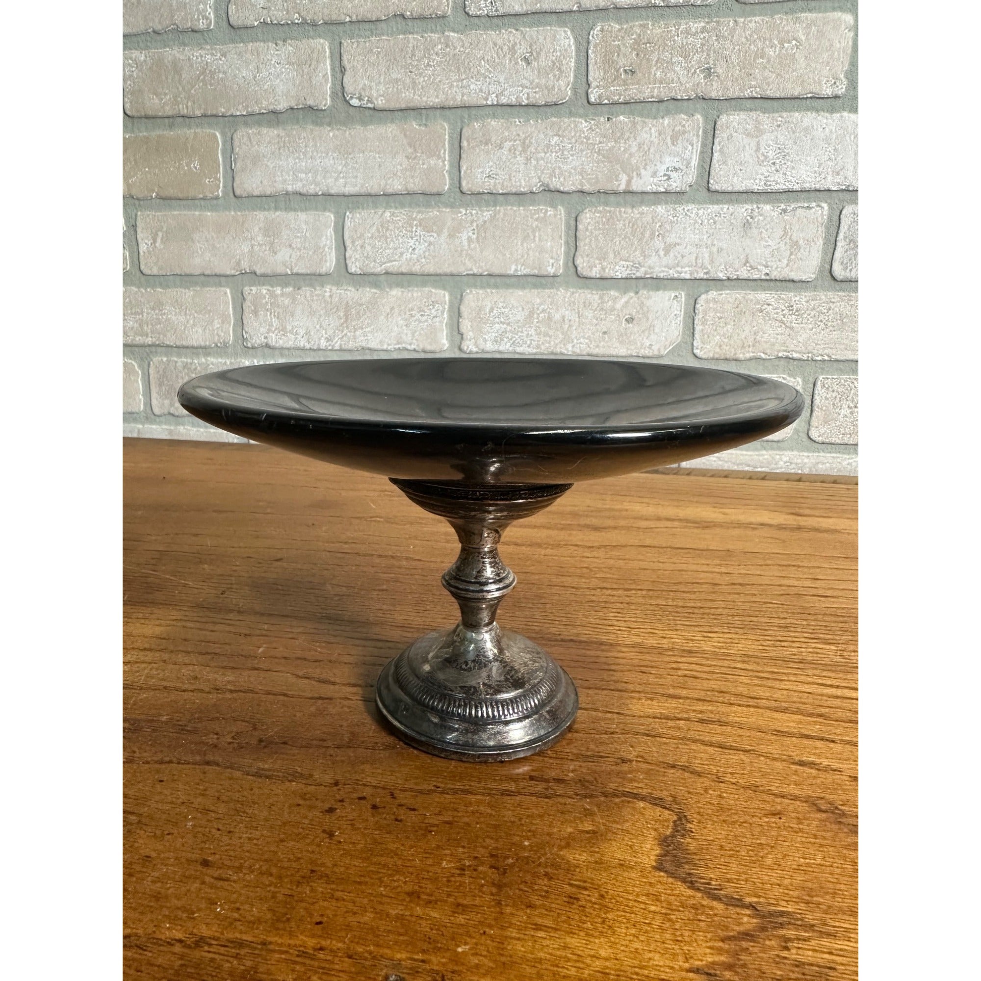 RARE Vintage 1940s Columbia Weighted Sterling Silver Mahogany Wood Compote