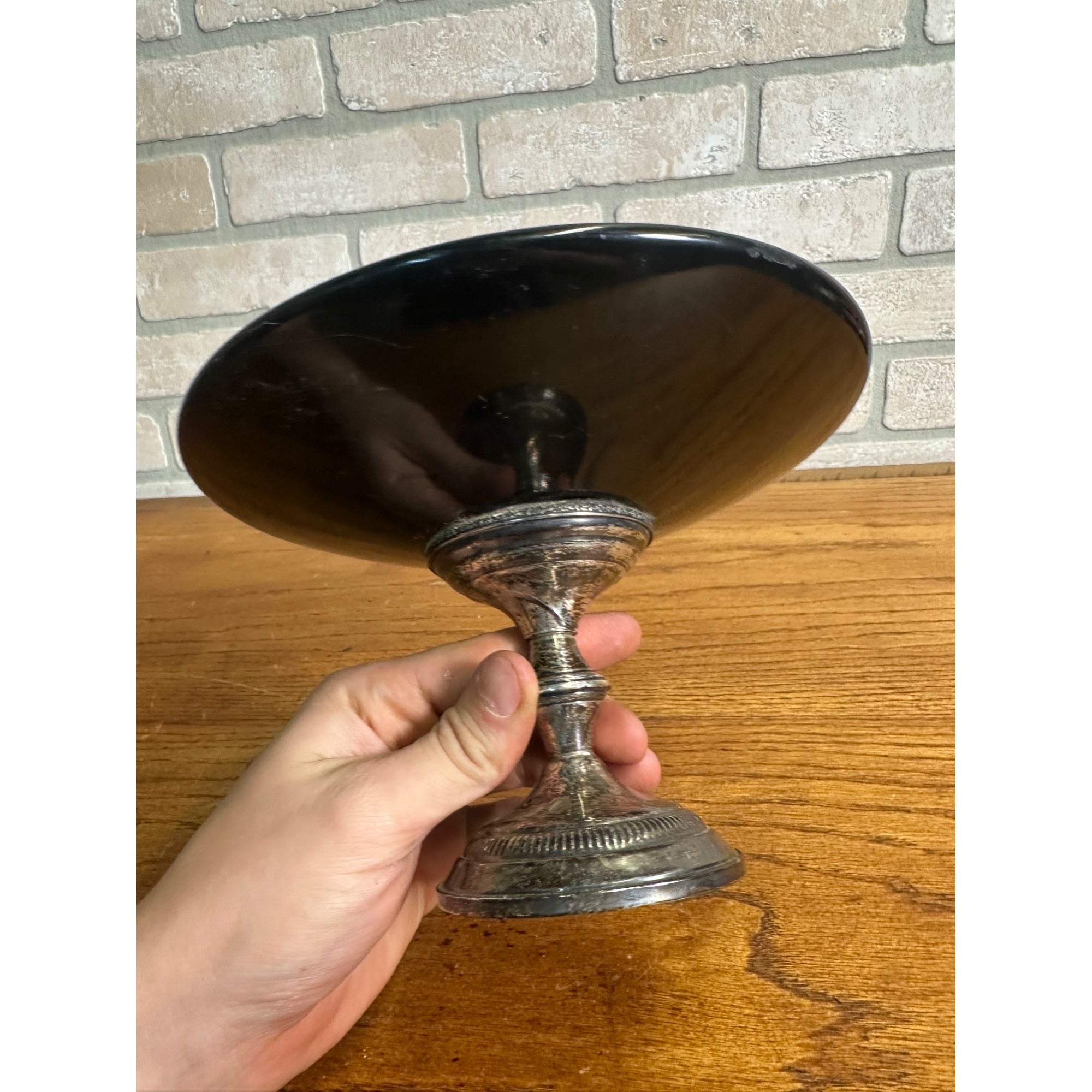 RARE Vintage 1940s Columbia Weighted Sterling Silver Mahogany Wood Compote