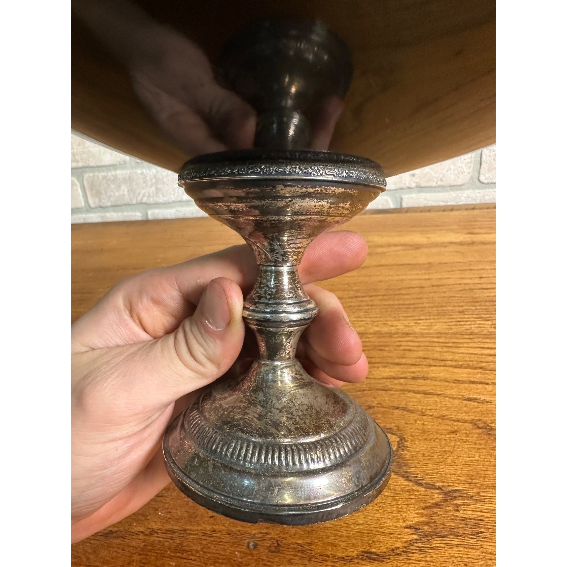 RARE Vintage 1940s Columbia Weighted Sterling Silver Mahogany Wood Compote