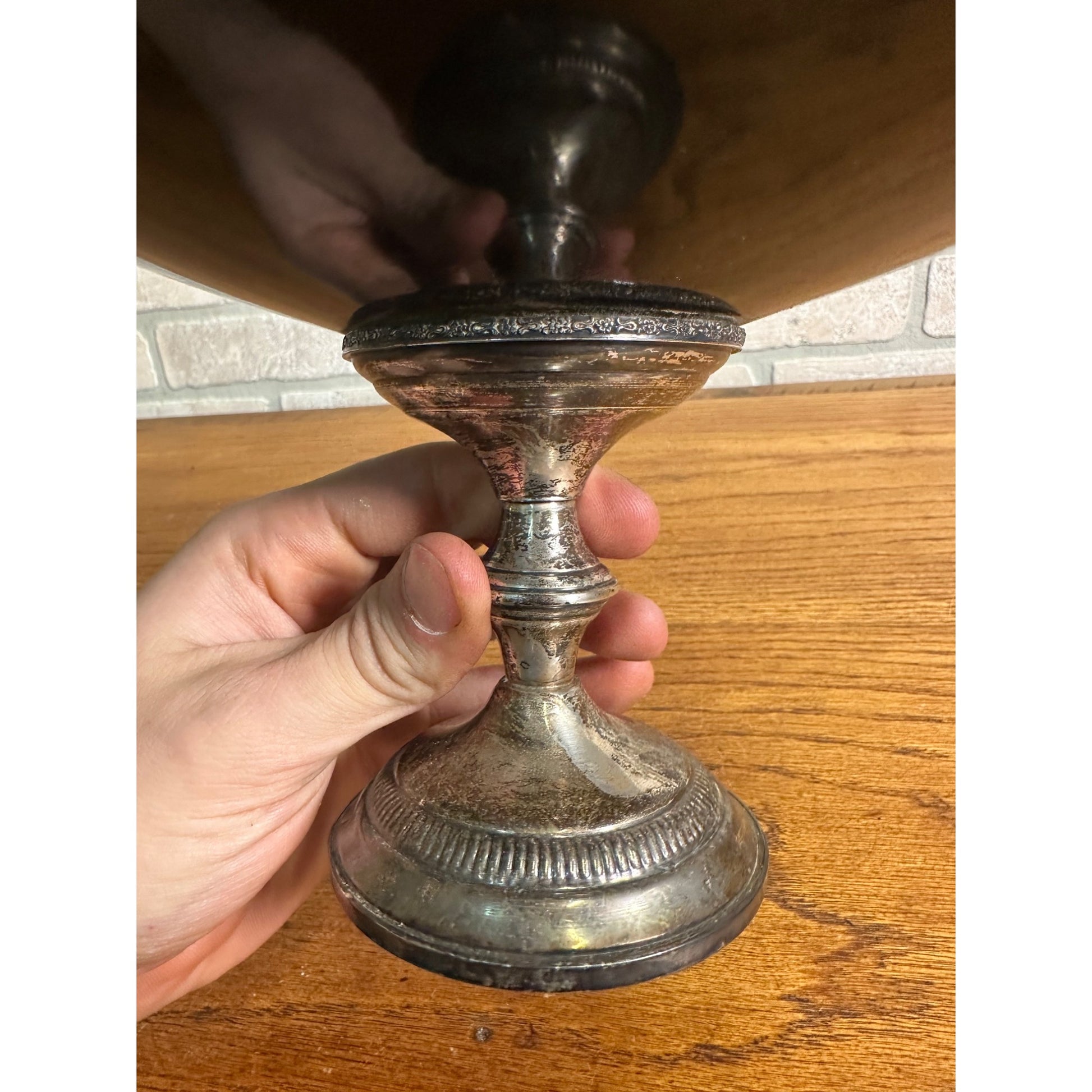 RARE Vintage 1940s Columbia Weighted Sterling Silver Mahogany Wood Compote