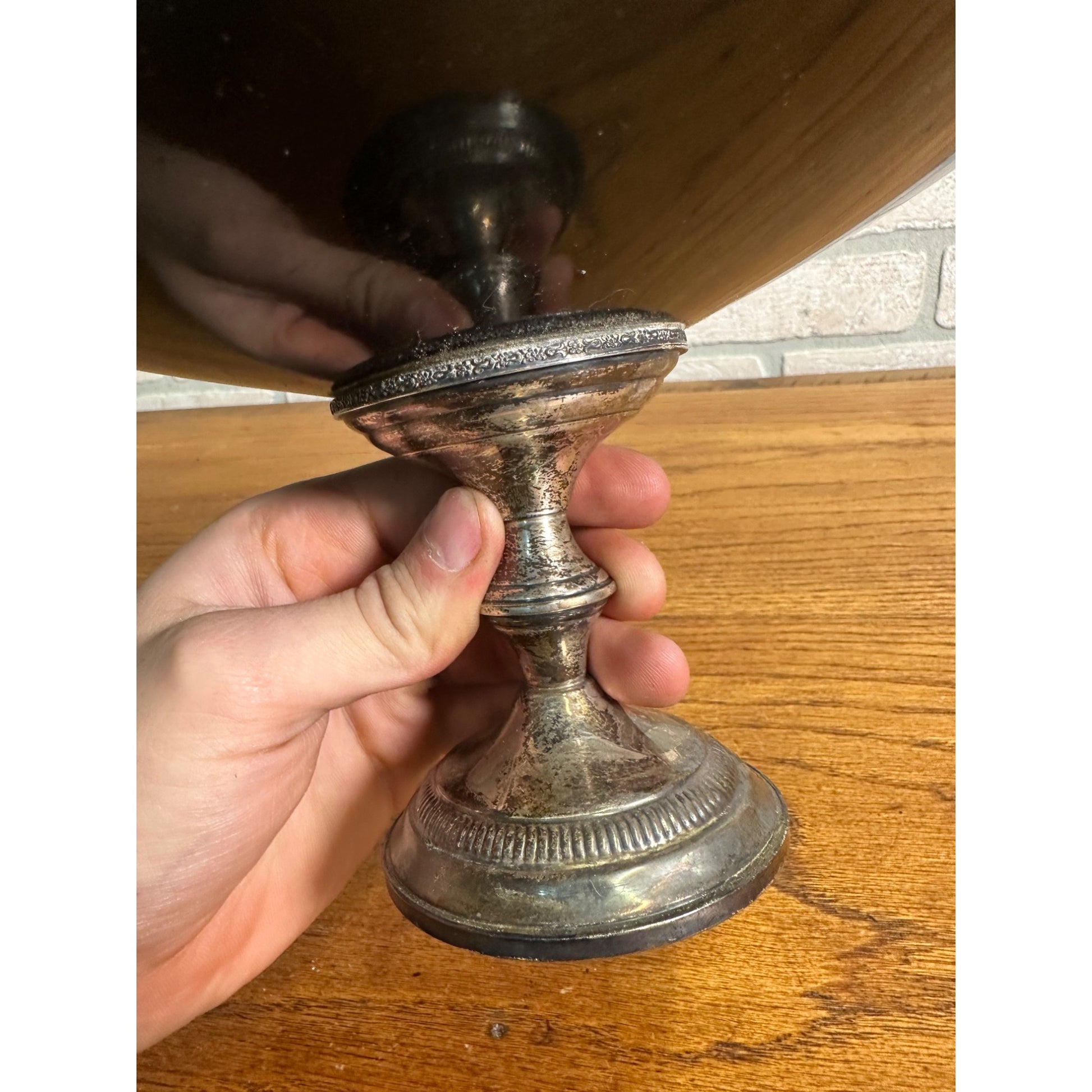 RARE Vintage 1940s Columbia Weighted Sterling Silver Mahogany Wood Compote