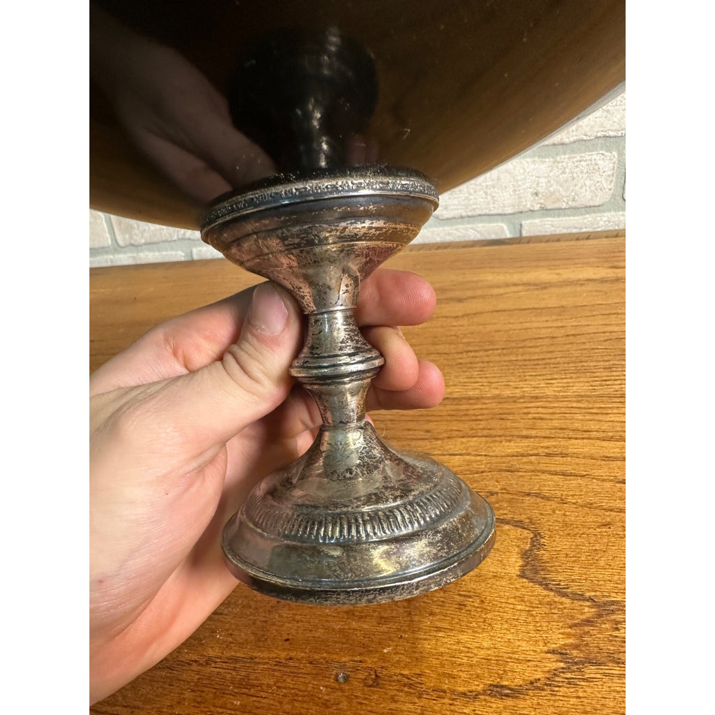 RARE Vintage 1940s Columbia Weighted Sterling Silver Mahogany Wood Compote