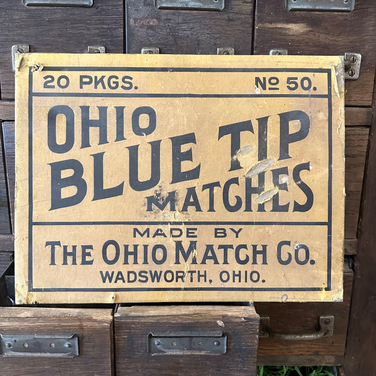 Vintage Ohio Blue Tip Matches Cardboard Advertising Sign Box End