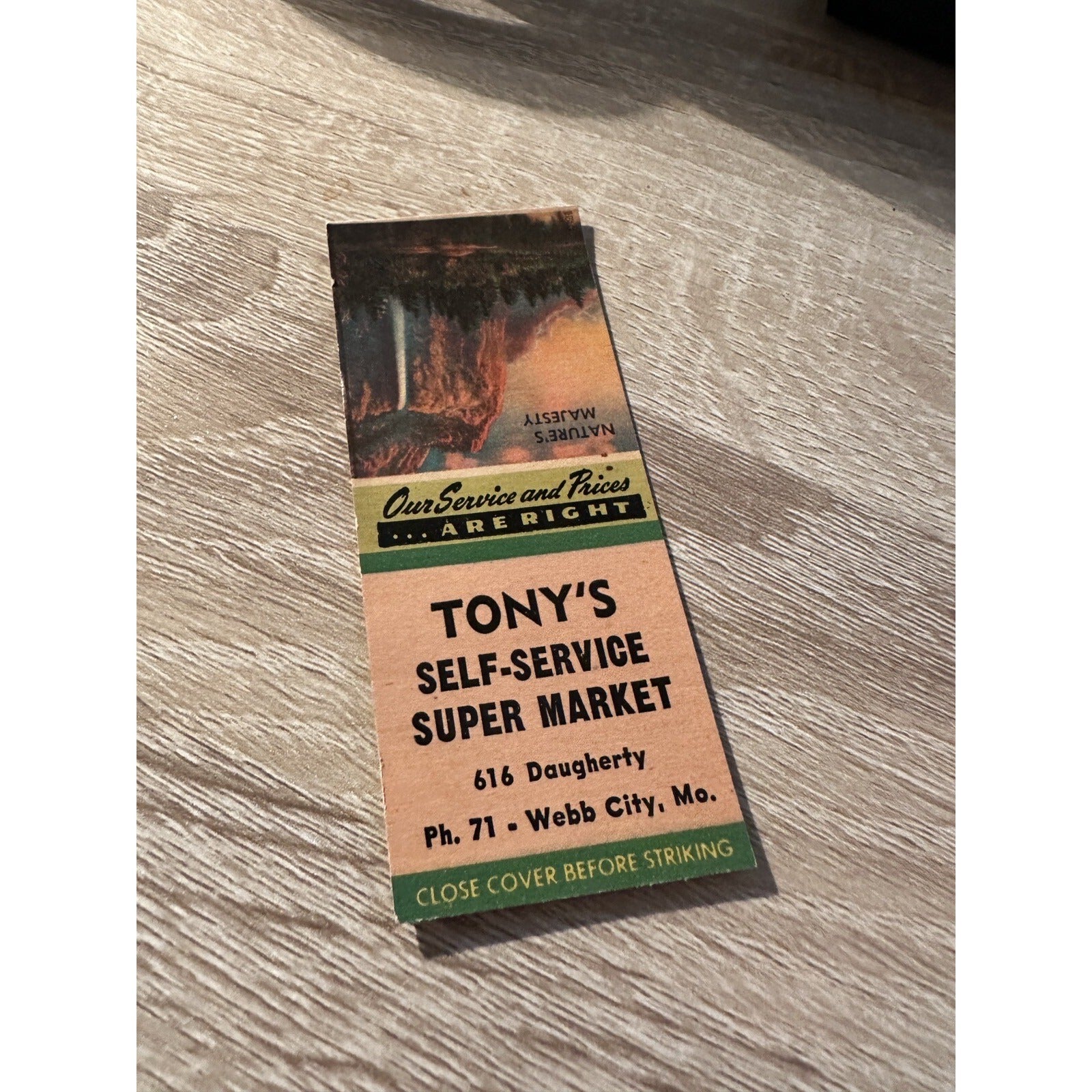 Vintage Tonys Self Service Super Market Webb City MO Advertising Matchbook