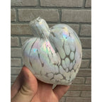 Art Glass Hand Blown Pink and White iridescent Heart Shaped Ornament Suncatcher