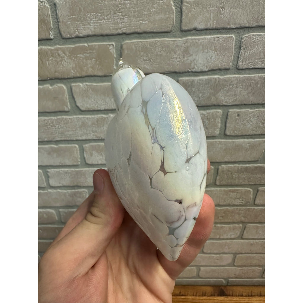 Art Glass Hand Blown Pink and White iridescent Heart Shaped Ornament Suncatcher