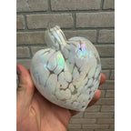 Art Glass Hand Blown Pink and White iridescent Heart Shaped Ornament Suncatcher