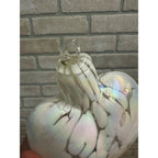 Art Glass Hand Blown Pink and White iridescent Heart Shaped Ornament Suncatcher