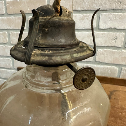 Antique Early Pressed Glass EAPG Pedestal Base Oil Lamp 12-Sided + Burner