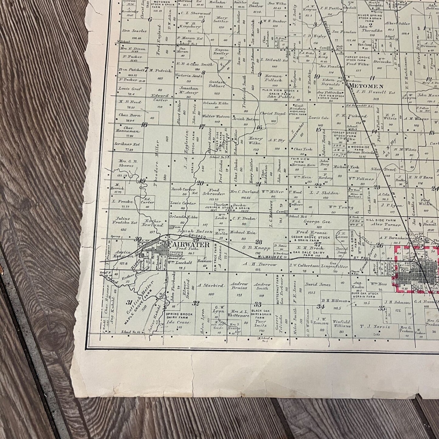 Antique 1893 Metomen Brandon Wisconsin Wis Plat Map Township