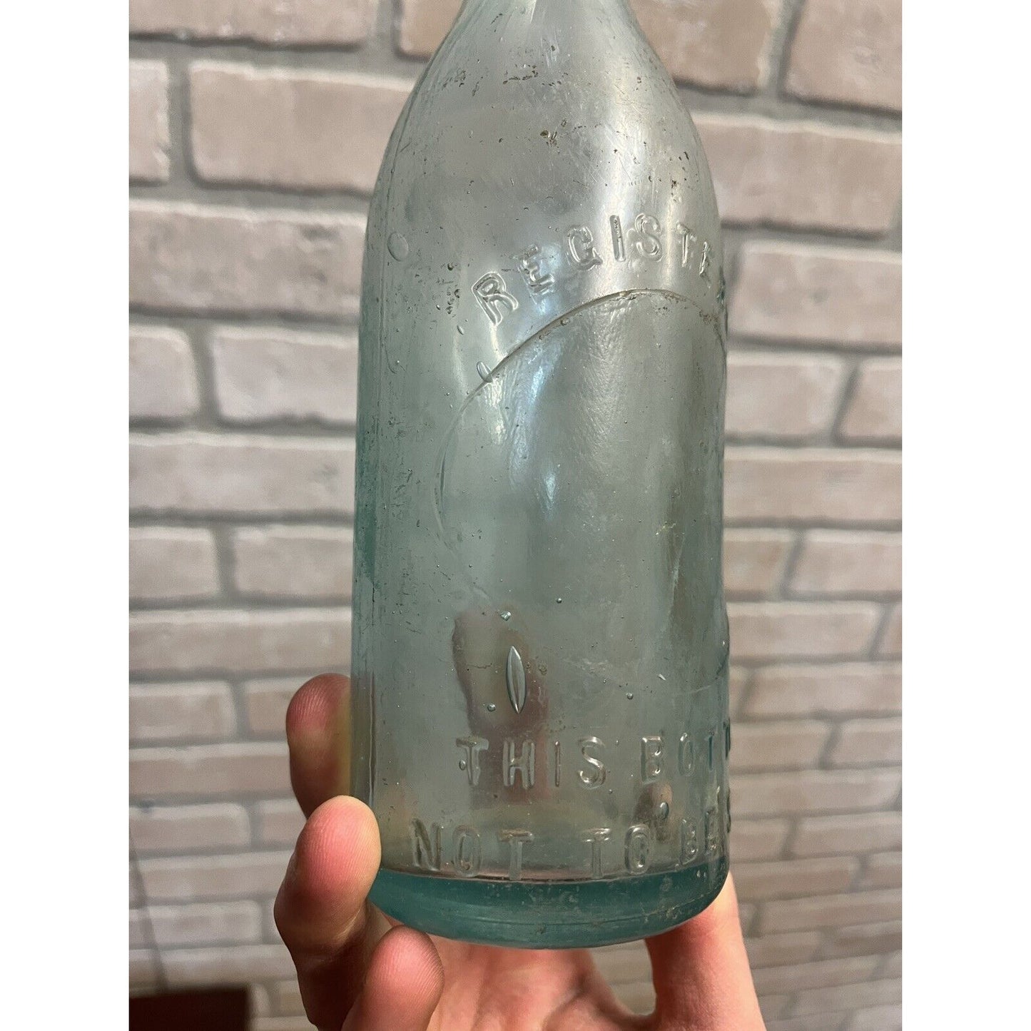 Vintage Early 1900s Aqua Blue Beer Soda Bottle Embossed Blank Plate Registered