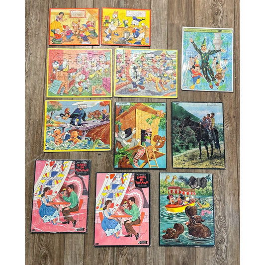Vintage Huge Lot (11) Whitman Walt Disney Puzzle Trays Mickey Mouse Tom Jerry ++