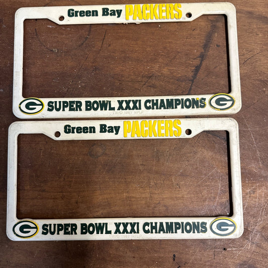 Vintage 1997 Green Bay Packers Super Bowl XXXI Champions License Plate Frames (2)