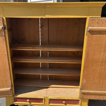 Antique Swedish Tree Butterfly Yellow Carved Cabinet Wardrobe Pantry Primitive