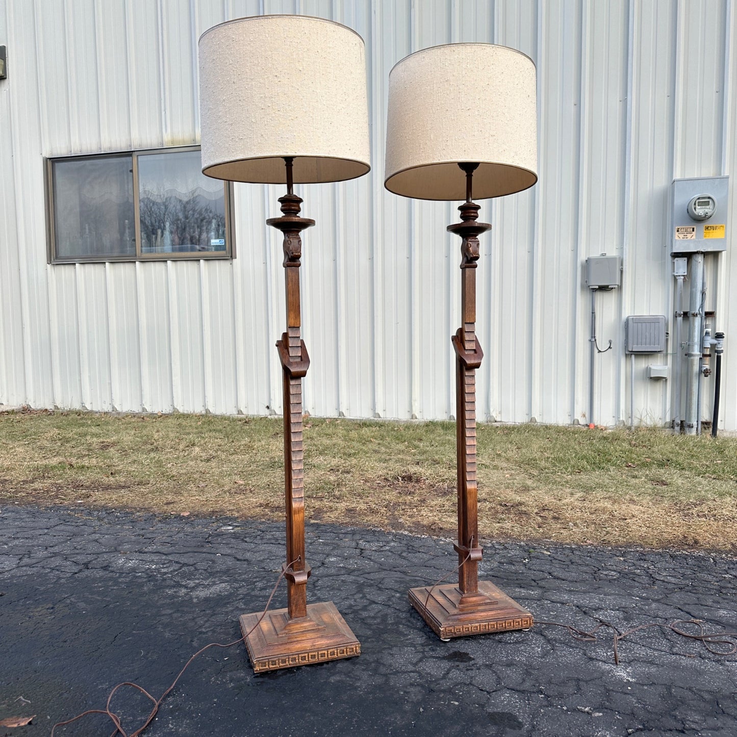 RARE Vintage 1930s Frederick Cooper Arts & Crafts Ratcheting Horse Floor Lamps