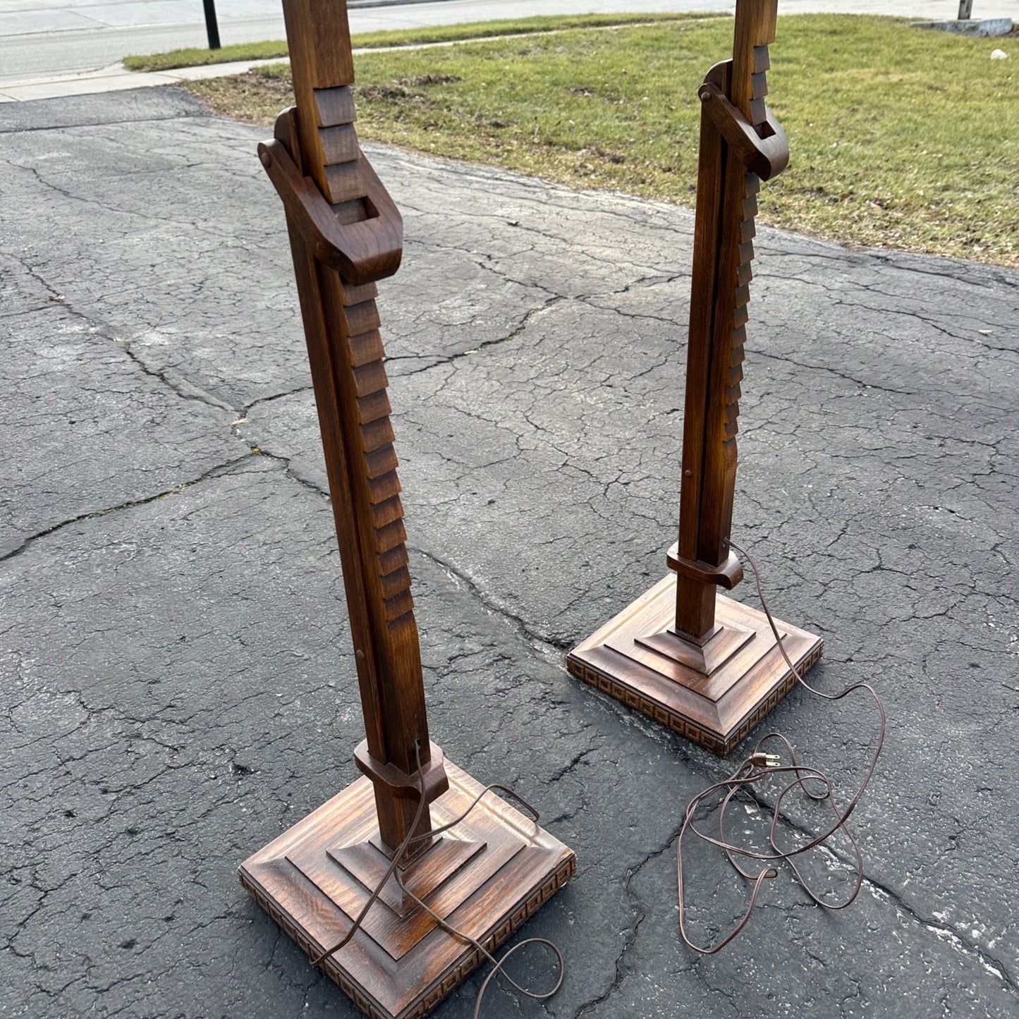 RARE Vintage 1930s Frederick Cooper Arts & Crafts Ratcheting Horse Floor Lamps