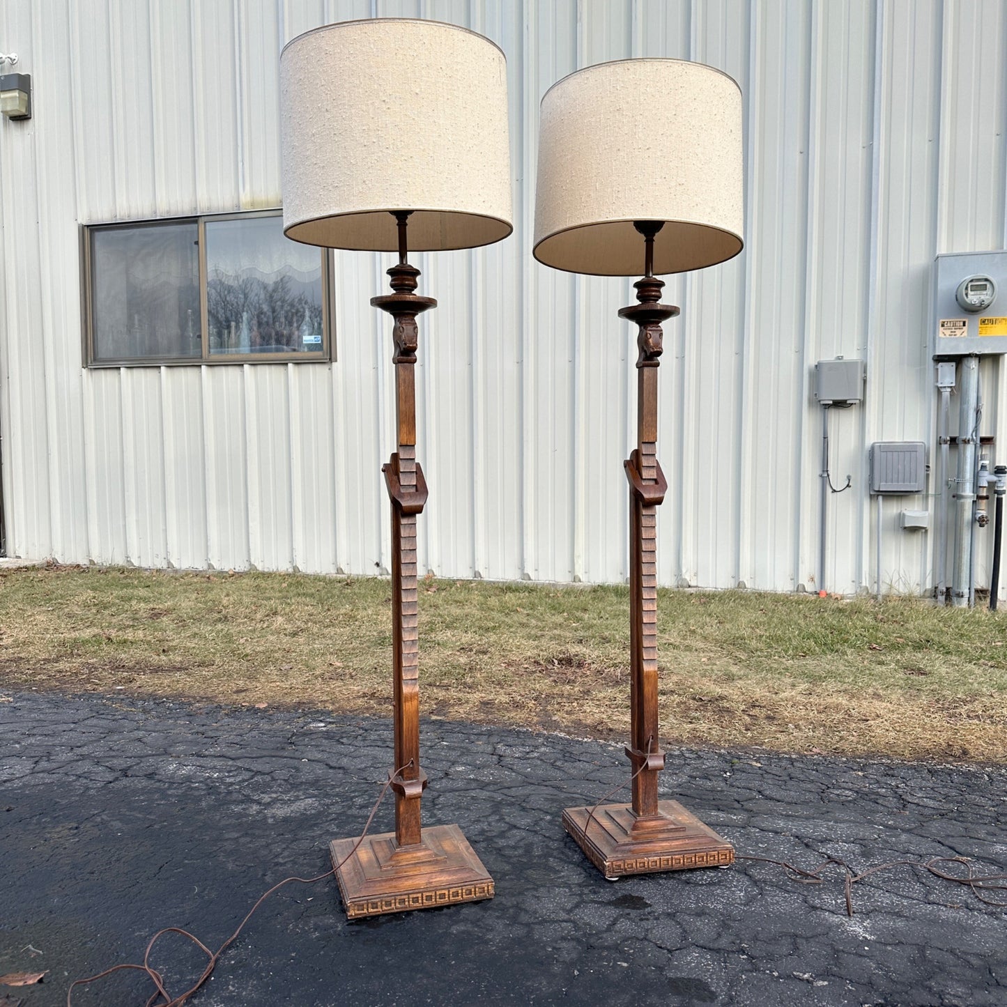 RARE Vintage 1930s Frederick Cooper Arts & Crafts Ratcheting Horse Floor Lamps