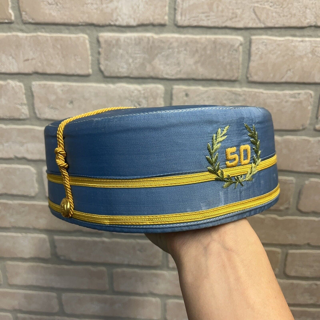 Vintage Masonic 50 Years Scottish Rite Light Blue Prayer Ritual Uniform Cap