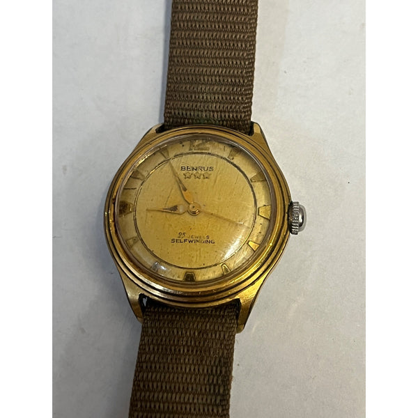 Vintage Benrus 25 Jewel Self Winding Men's Wrist Watch 3 Star Gold-Tone Running