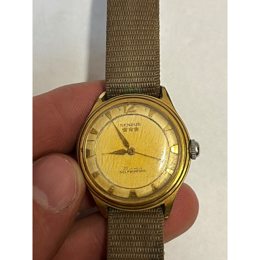 Vintage Benrus 25 Jewel Self Winding Men's Wrist Watch 3 Star Gold-Tone Running