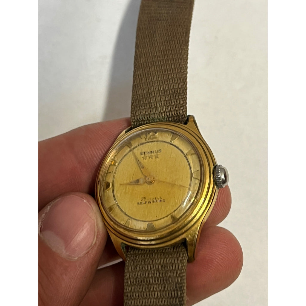 Vintage Benrus 25 Jewel Self Winding Men's Wrist Watch 3 Star Gold-Tone Running