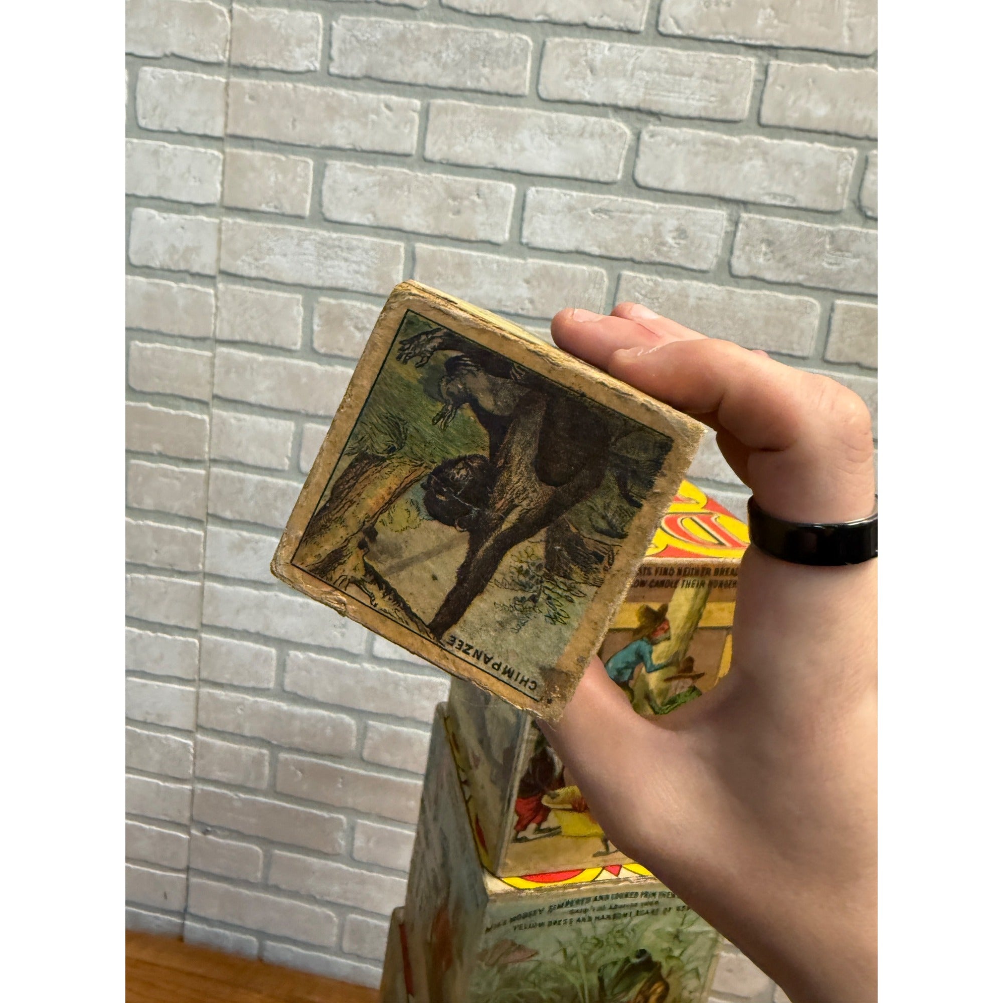 Antique 1880s Victorian Paper Litho Wood Stackable Child's Toy Blocks Fairy Tales