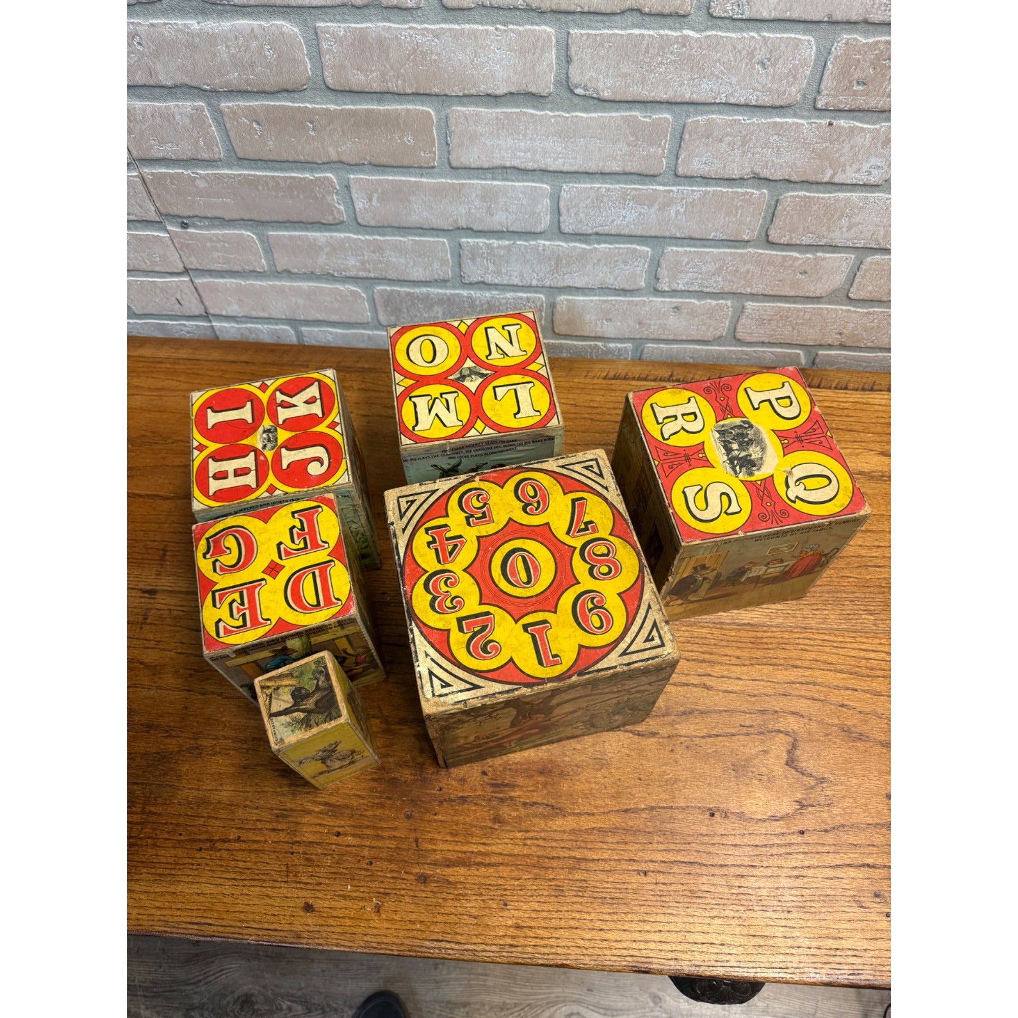 Antique 1880s Victorian Paper Litho Wood Stackable Child's Toy Blocks Fairy Tales