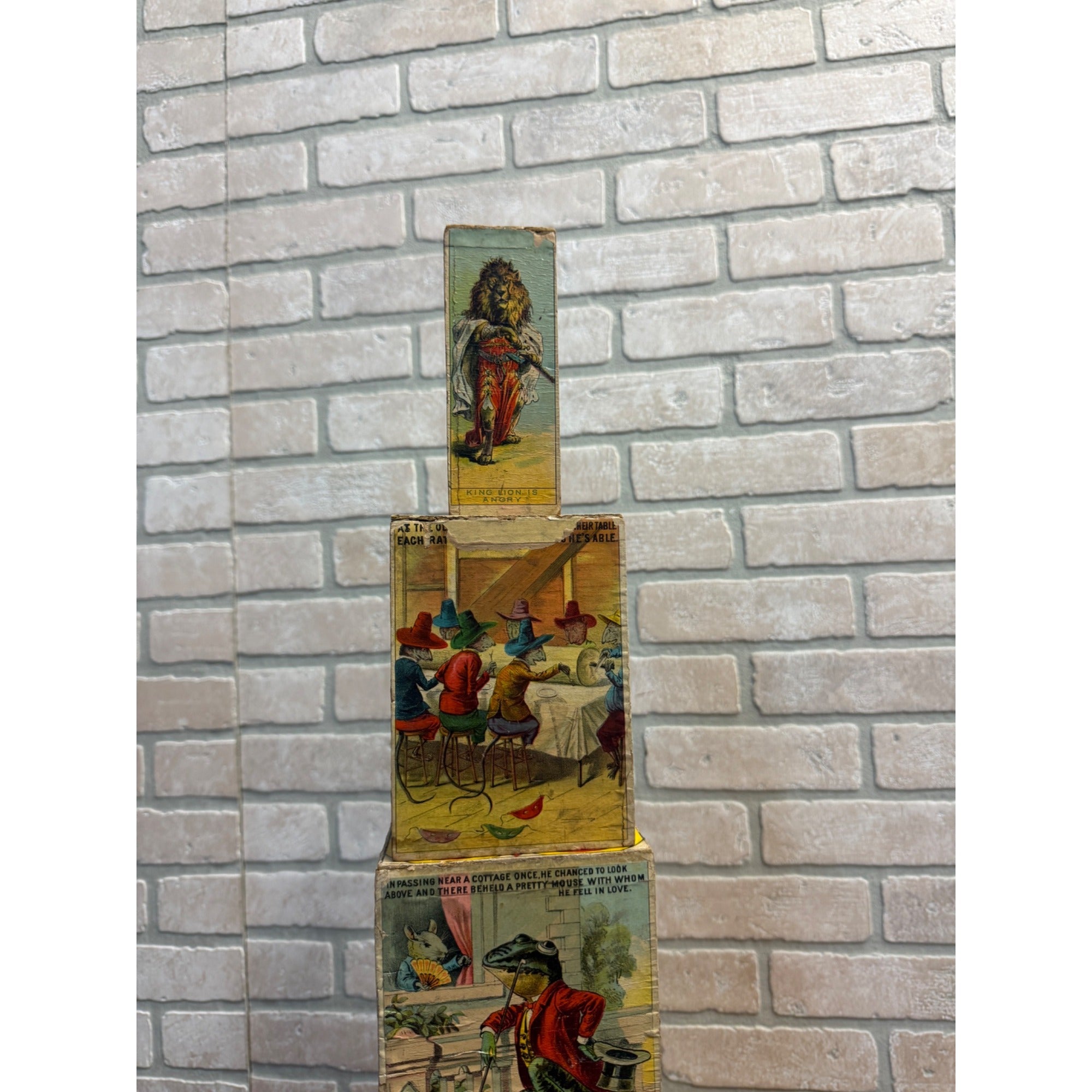 Antique 1880s Victorian Paper Litho Wood Stackable Child's Toy Blocks Fairy Tales