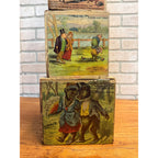 Antique 1880s Victorian Paper Litho Wood Stackable Child's Toy Blocks Fairy Tales