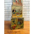 Antique 1880s Victorian Paper Litho Wood Stackable Child's Toy Blocks Fairy Tales